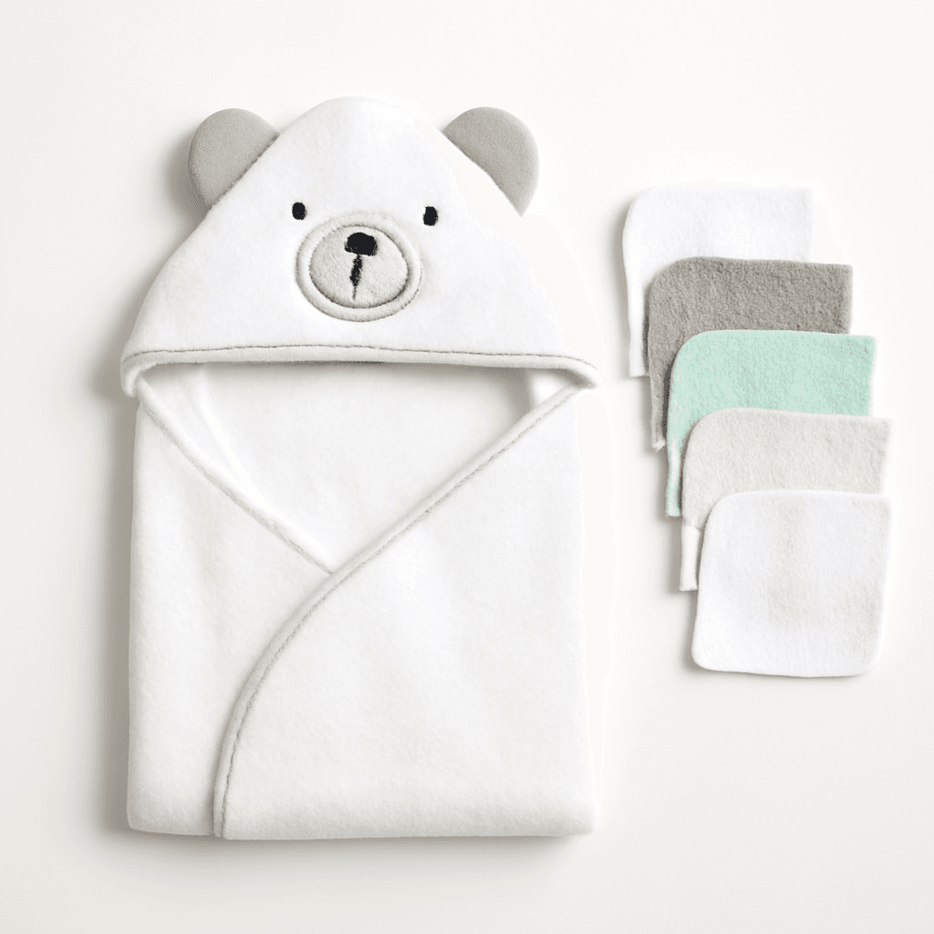 Baby Unisex Baby Cotton Hooded Towel and Washcloth
