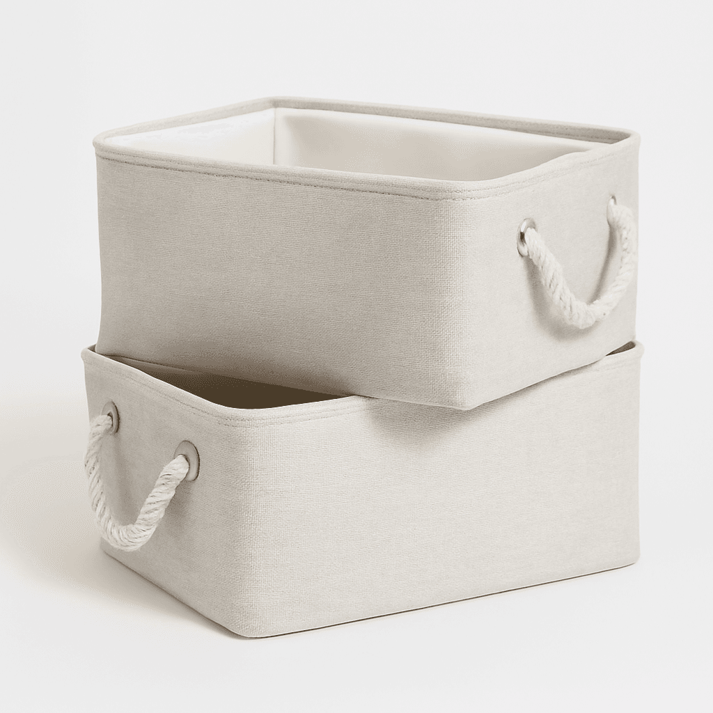 Foldable Storage Baskets with Strong Cotton Rope Handles Collapsible Storage Bins Fabric Baskets Set for Baby Storage Toy Storage Nursery Baskets