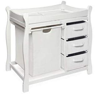 Basket Sleigh Style Changing Table with Hamper3 Baskets White