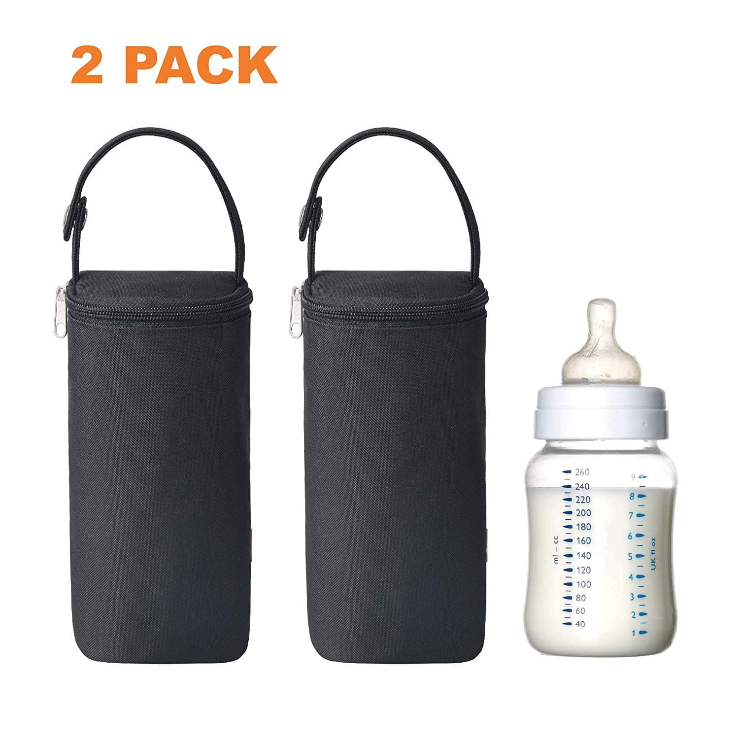 Insulated Baby Bottle Bags (2 Pack) Travel Carrier HolderTotePortable Breastmilk Storage (Black)