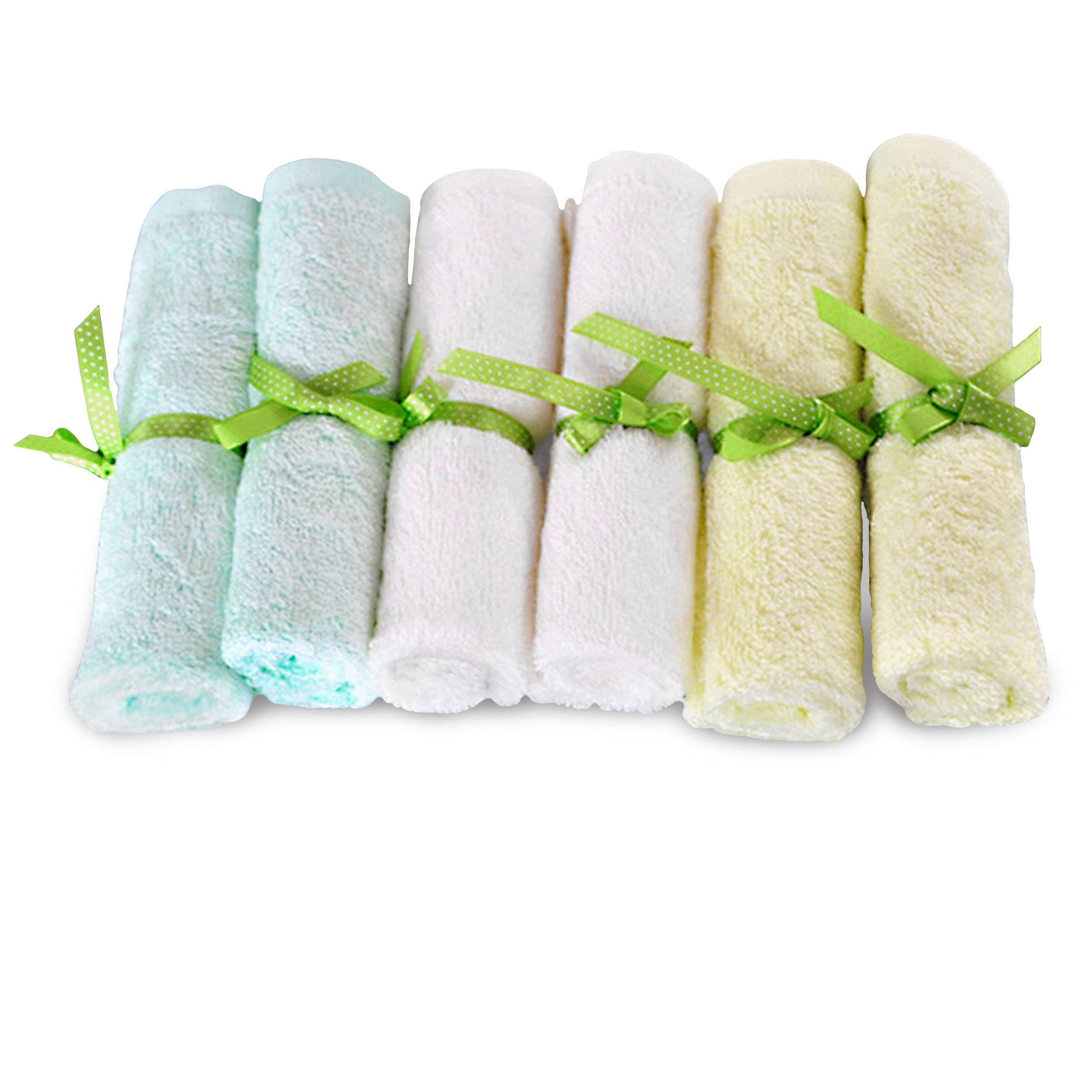 Bamboo Baby Washcloth Wipes Extremely Soft & Absorbent Extra Durable & Hypoallergenic 6 Pack Set 10 x 10 Inches Assorted Colors