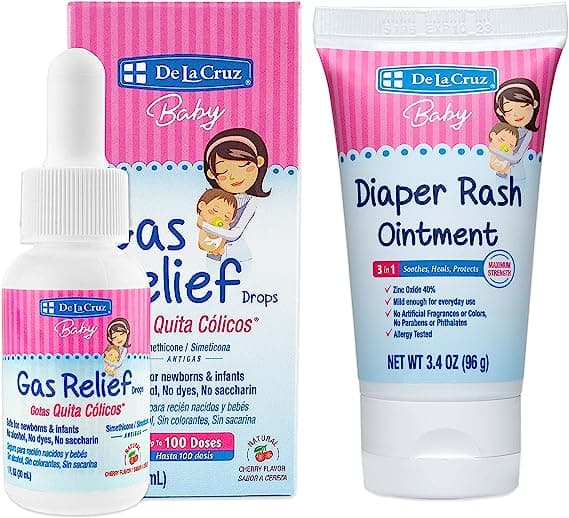 La Cruz Gas Drops for Babies and Baby Diaper Rash Cream Bundle