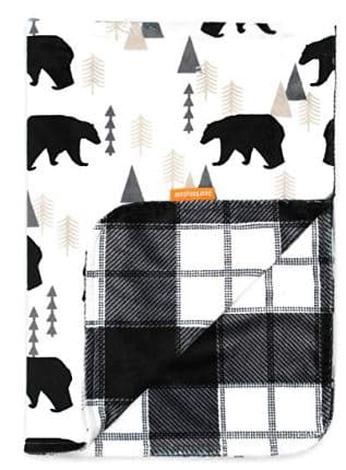 Baby Gear Deluxe Reversible Baby Blankets Custom Minky Print Black Bears Black and Grey Plaid Minky
