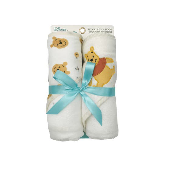 Cudlie Baby Winnie The Pooh 2 Pack Rolled/ Carded Hooded Towels in Sweet Life Print