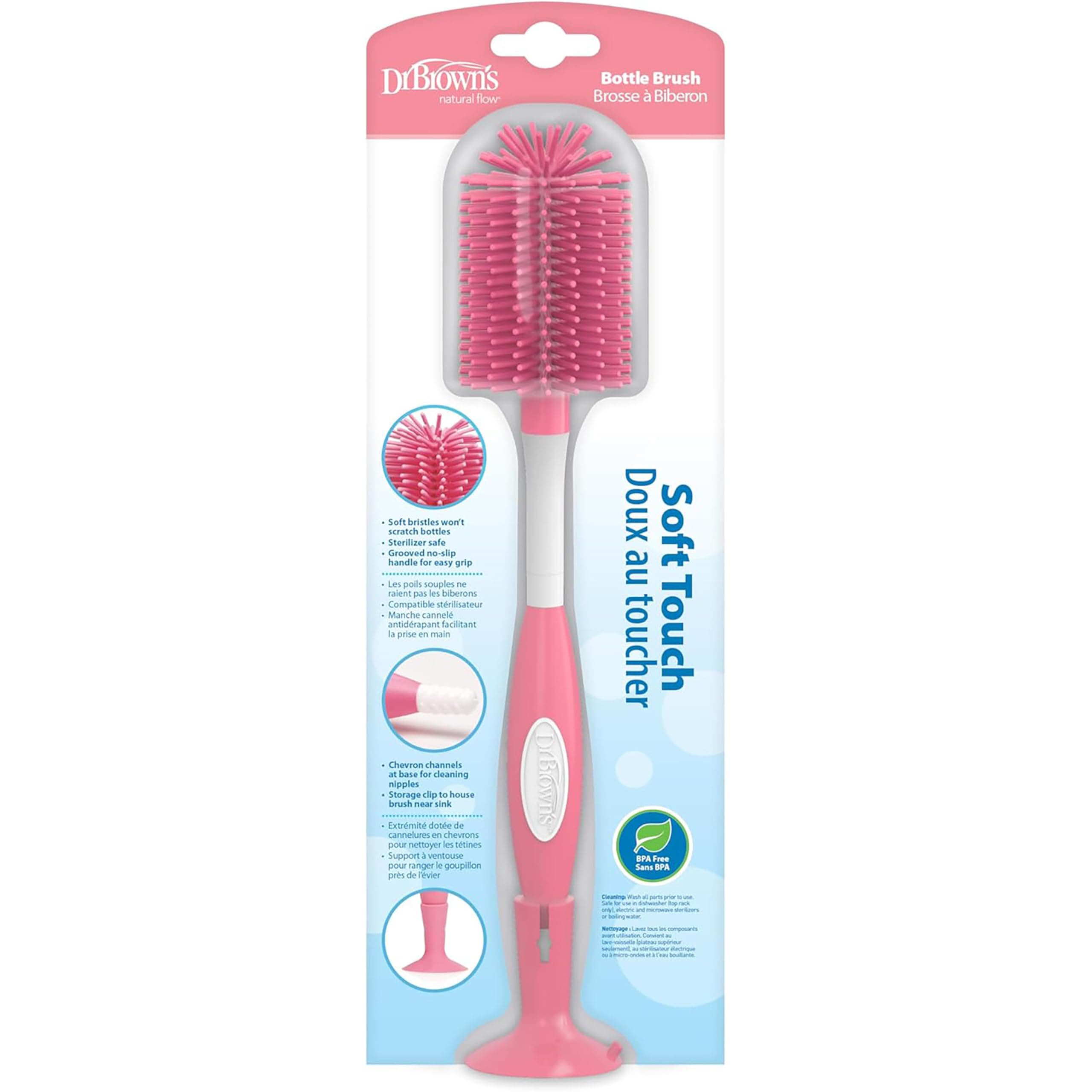Soft Touch No Scratch Baby Bottle Cleaning Brush Nipple Cleaner with Stand and Storage Clip