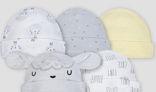 BABY CAPS IN GRAYWHITEYELLOW SHEEPS