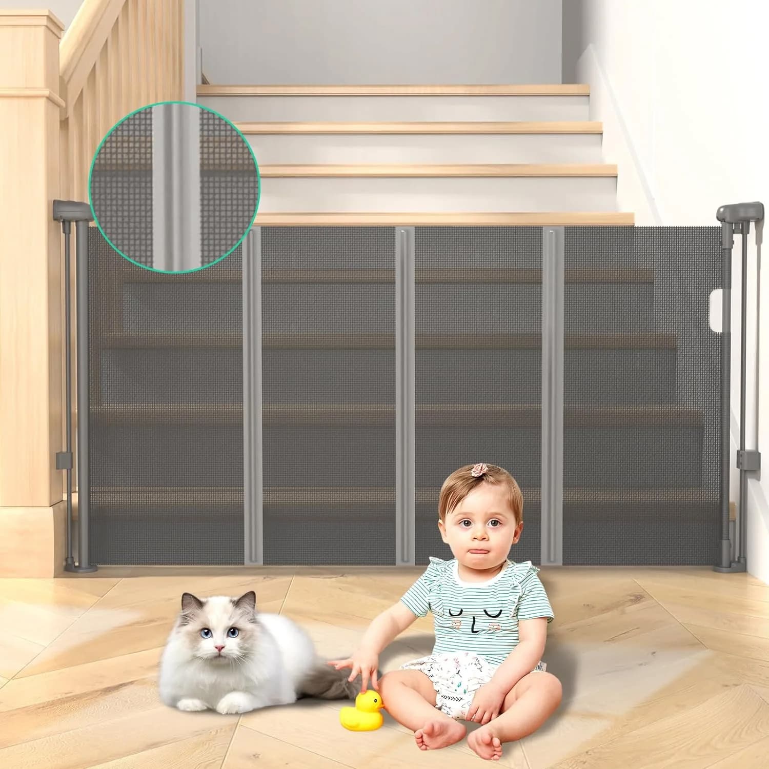 GROWNSY Retractable Baby Gates with Cat Door