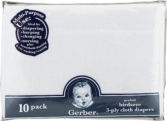 Unisex Baby Boys Girls Gauze Prefold Cloth Diapers Multipack White 10 Pack