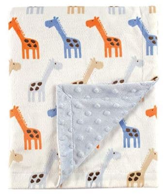 Baby Unisex Baby Plush Mink Blanket with Dotted Mink Back Blue Giraffe 30x40 inches