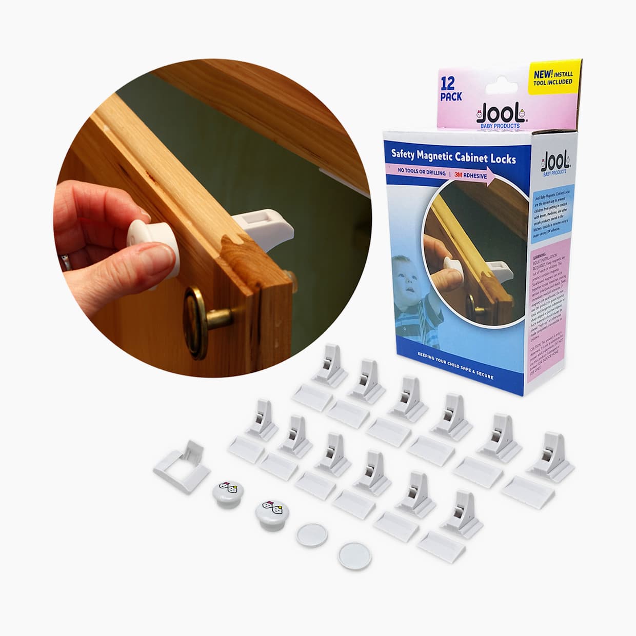 Magnetic Cabinet Locks (12 Locks, 2 Keys)