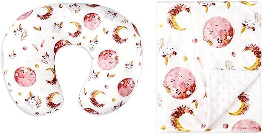 Nursing Pillow Cover and Minky Baby Blanket for Girls Boys