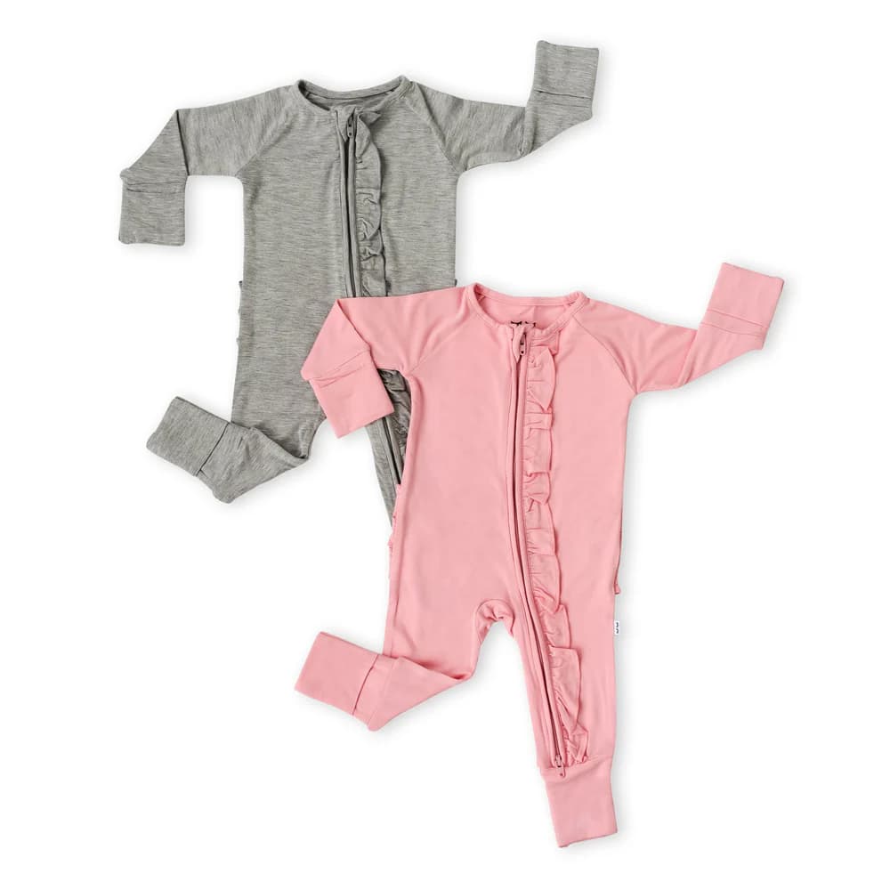 Bubblegum & Heather Gray Ruffle Zippy