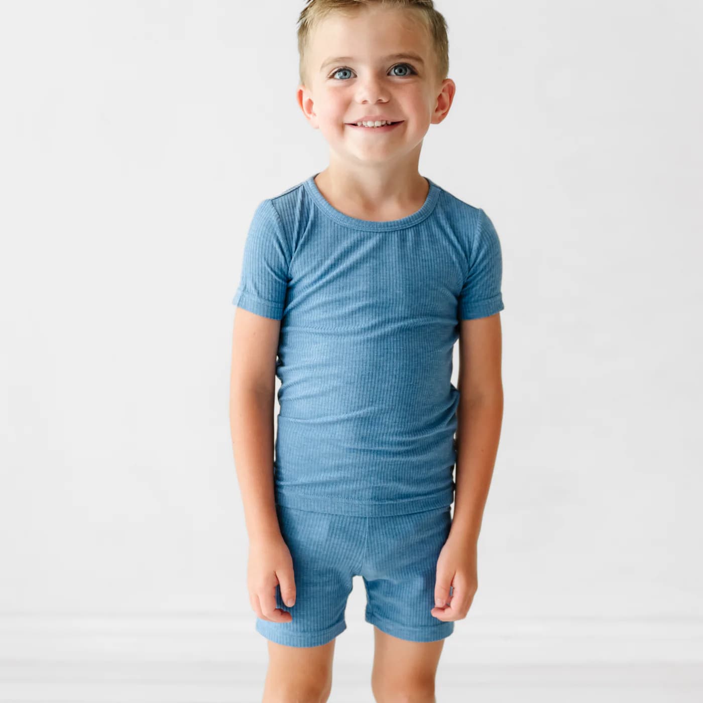 Heather Blue Two-Piece Ribbed Pajama Set