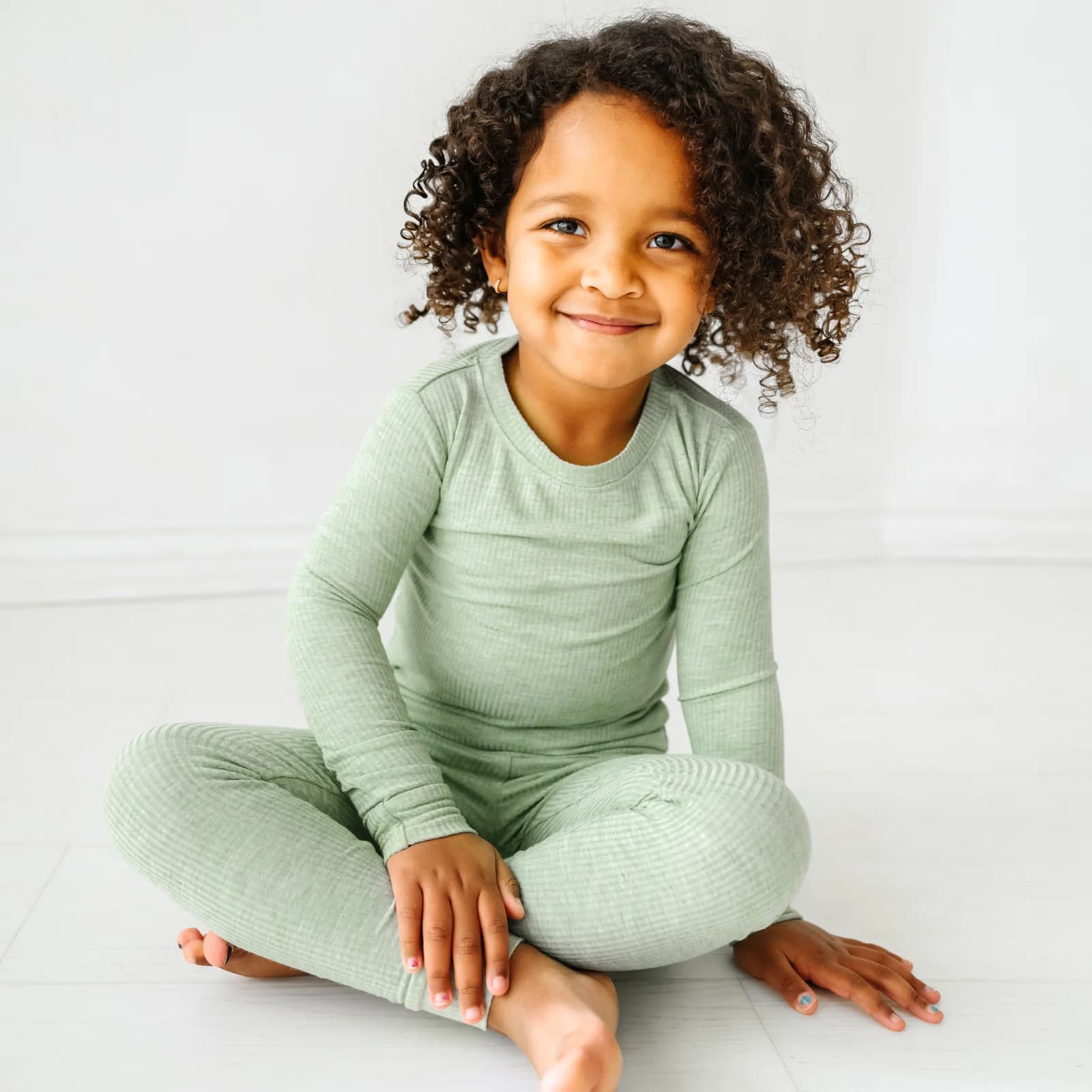 Heather Sage Two-Piece Ribbed Pajama Set