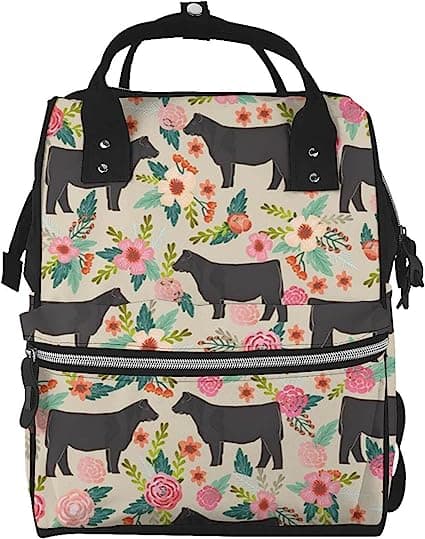 Pink Flower Show Steer Cows Cattle Printed Diaper Bag Organizing Pouches