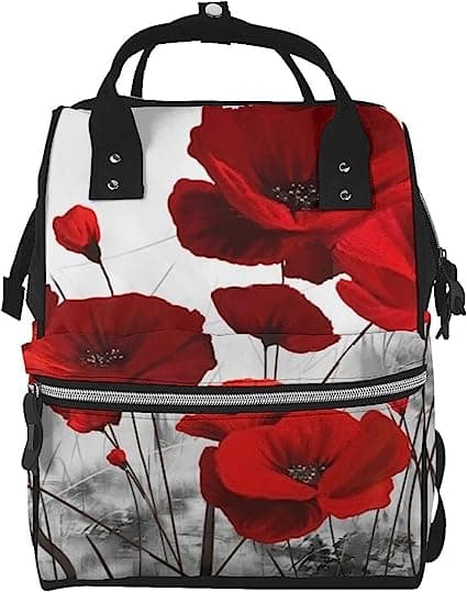 Red Poppy Flower Printed Diaper Bag Organizing Pouches