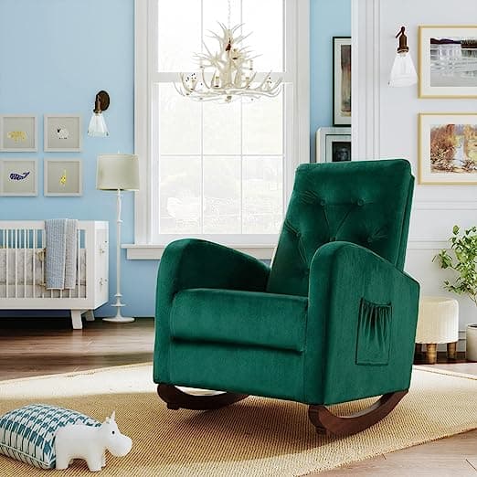 Green Modern Tufted Accent Rocking Chair