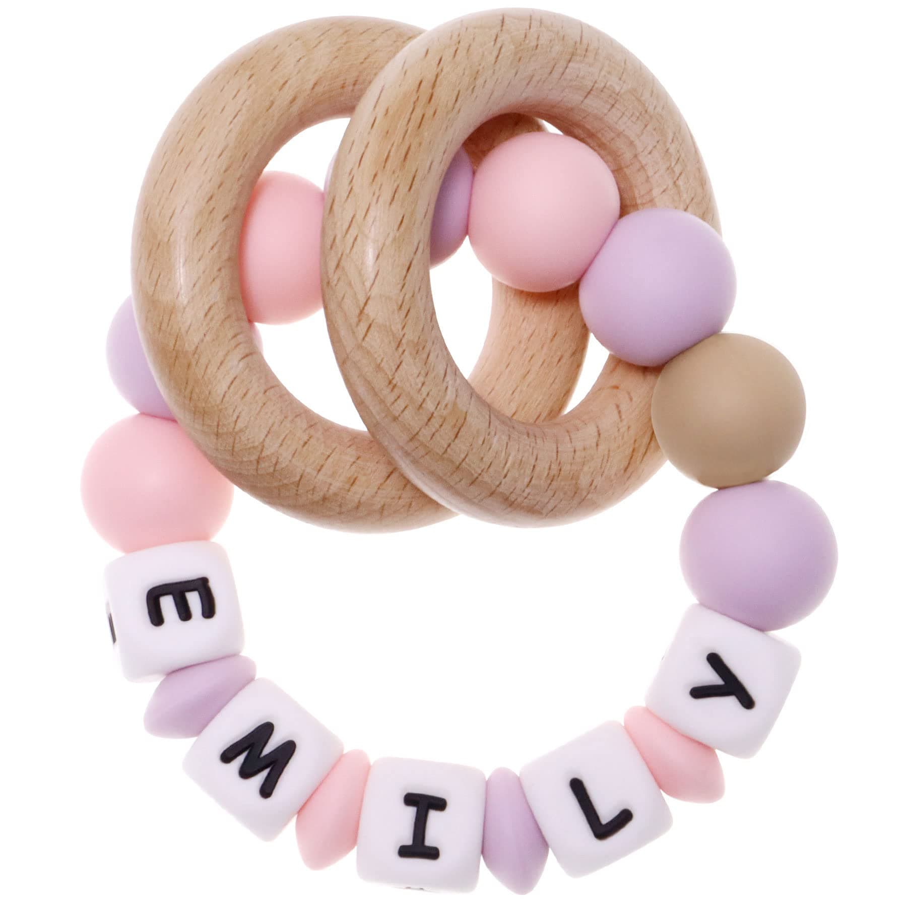 Personalized Name Baby Rattle Teether Ring