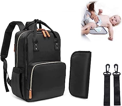 Diaper Bag Backpack Black W. Portable Changing Pad