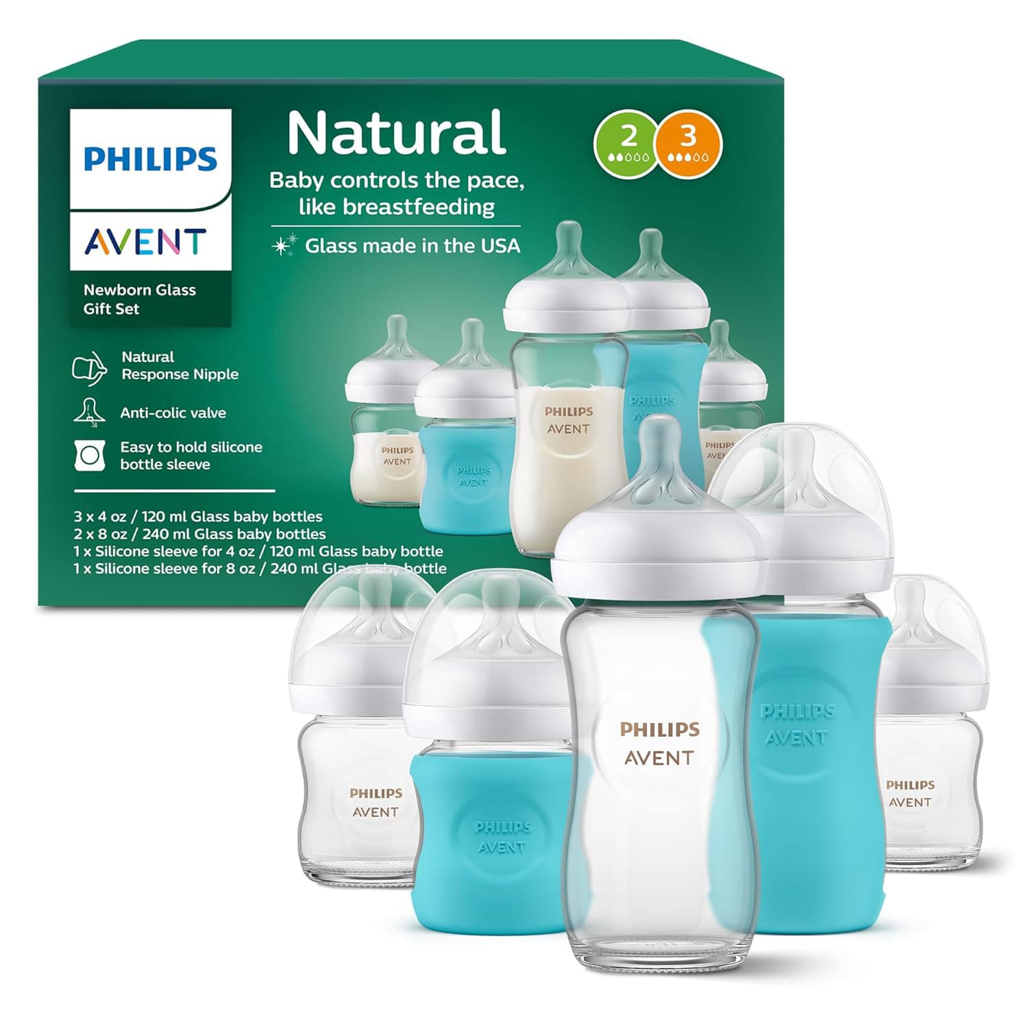 Glass Natural Baby Bottle with Natural Response Nipple
