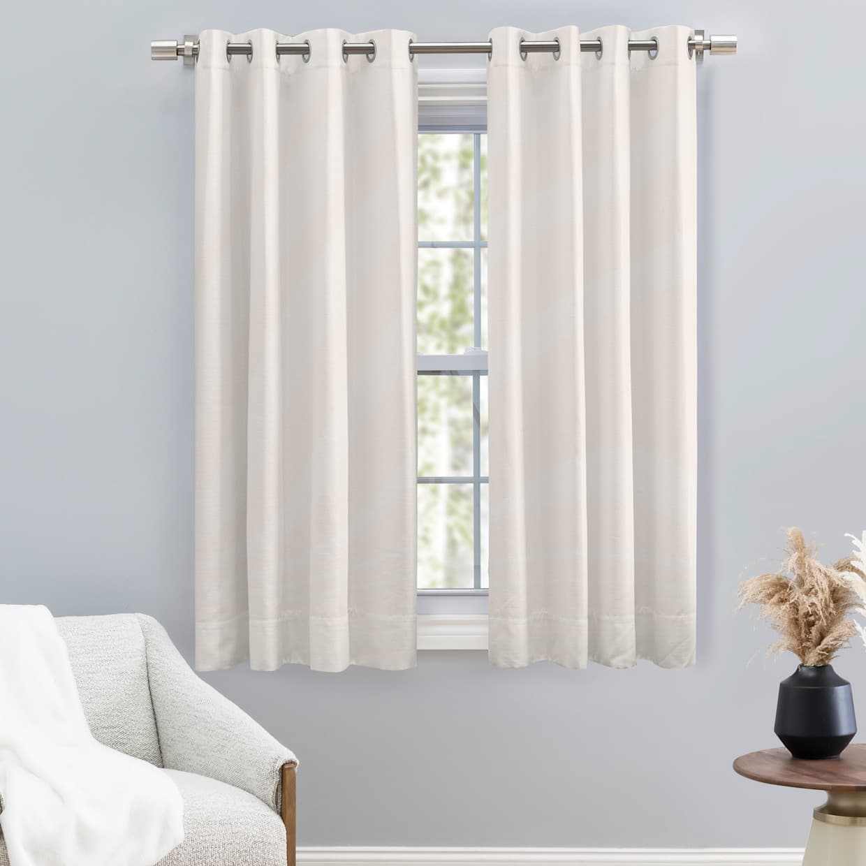 Grasscloth Lined Grommet Window Panel Curtain w/Wand