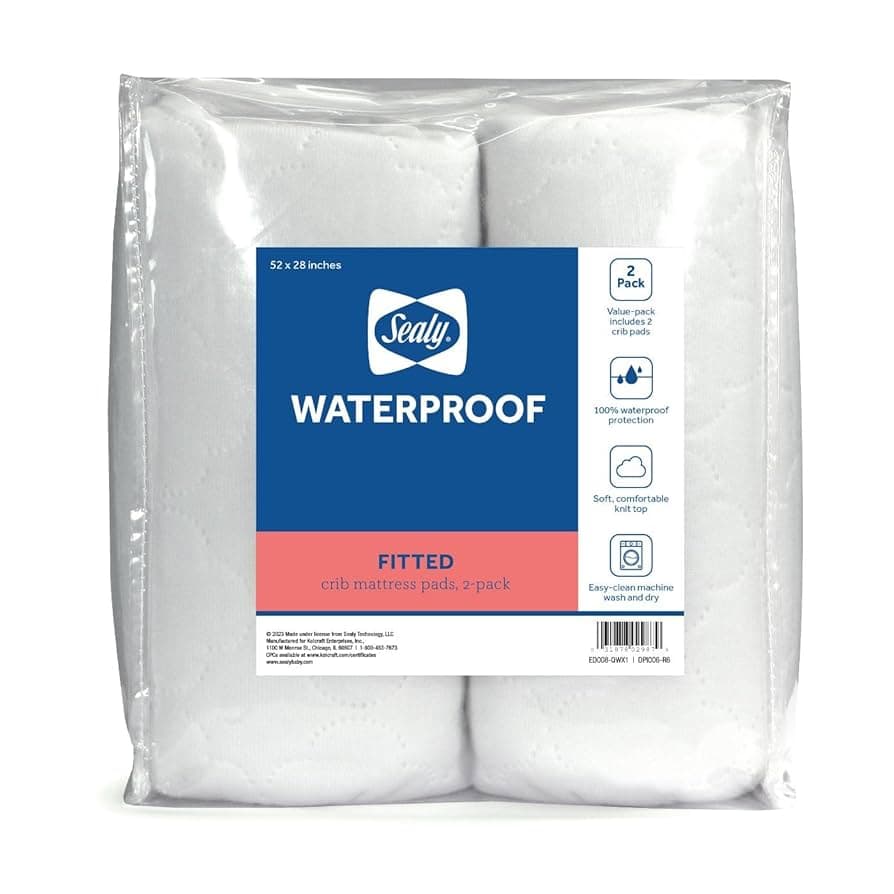 Waterproof Fitted Toddler and Baby Crib Mattress Pad Cover 2-Pack 100% Waterproof White