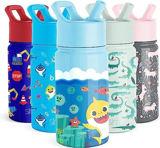 Modern Baby Shark Kids Water Bottle with Straw Lid