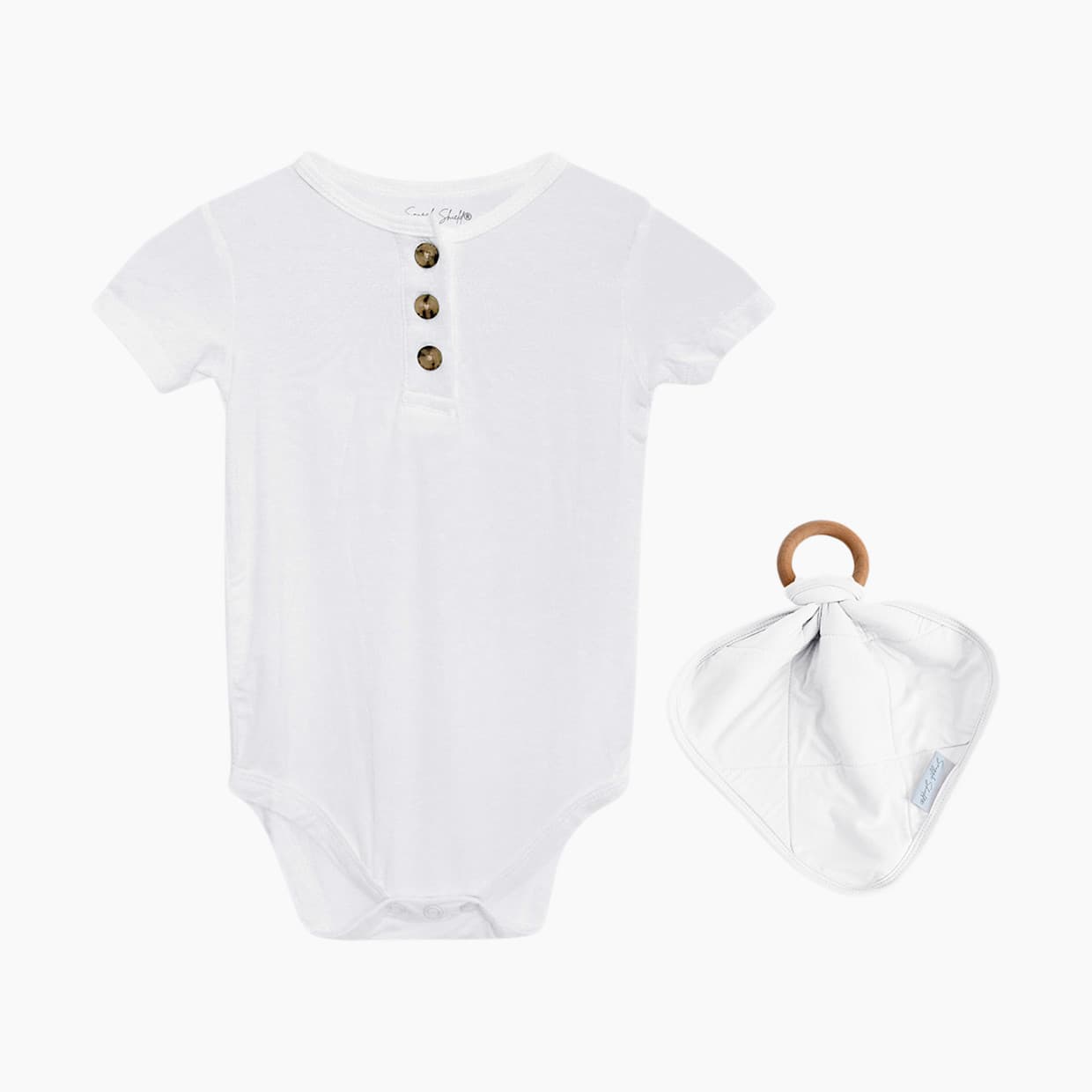 LUXE Bamboo 3 Button Bodysuit and Lovey Teether Set