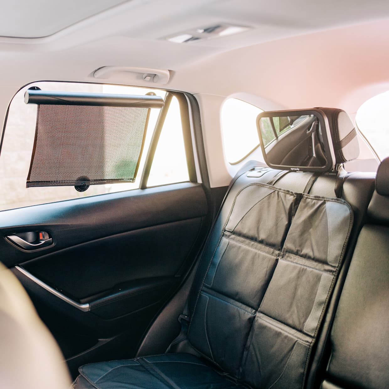 Car Essentials Starter Kit (Mirror, Car Seat Protector, Sun Shades)