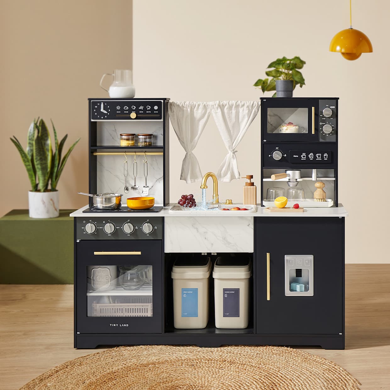 Trendy Black Play Kitchen w/ Real-Flow Water
