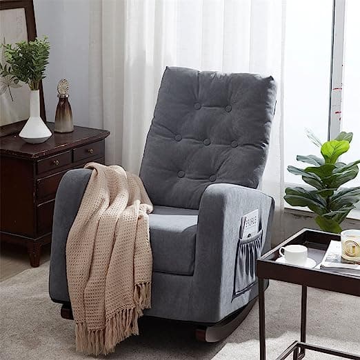 Rocking Chair Mid-Century Modern Nursery Rocking Armchair Upholstered Tall Back Accent Glider Rocker