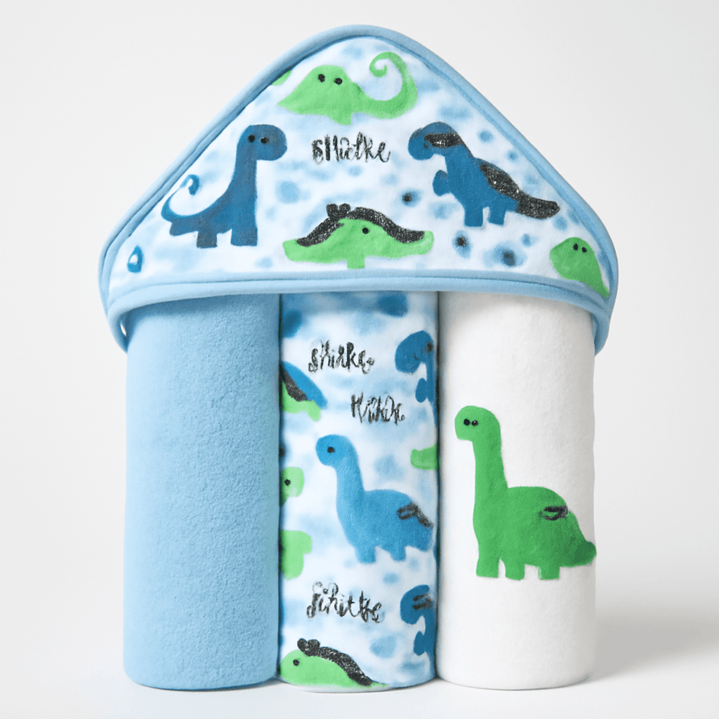 Buttons & Stitches Baby Boy 3 Pack Rolled/Carded Hooded Towels in Dino Roar Print