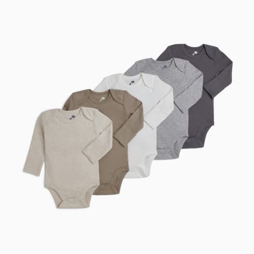 Organic Cotton Long-Sleeve Solid Bodysuits 5 Pack