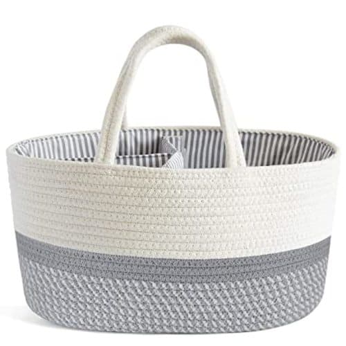 Baby Diaper Caddy Organizer 100% Cotton Rope Nursery Storage Bin for Boys and Girls Large Tote Bag & Car Organizer with Removable Inserts Baby Shower Basket